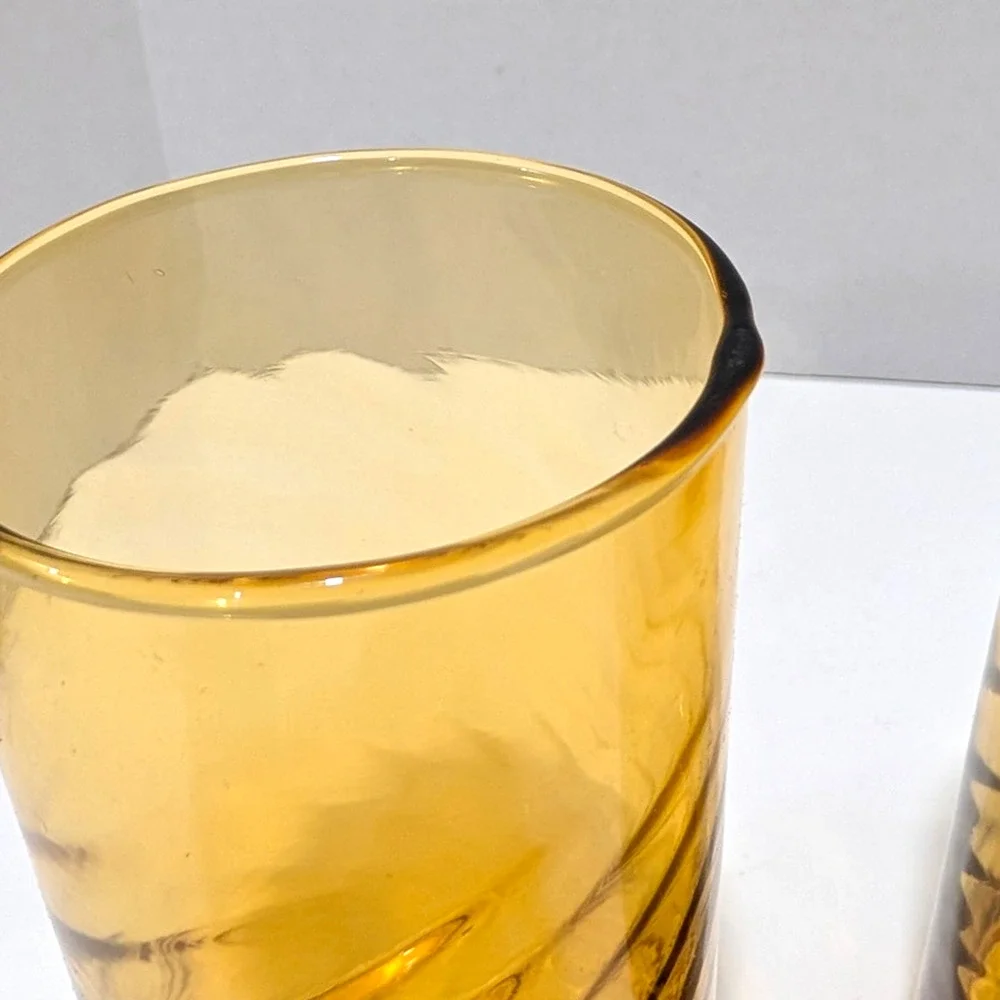 Libbey Gold Amber Swirl 16 oz Iced Tea Glasses Set of 4 Drinkware Vtg  #39901-K